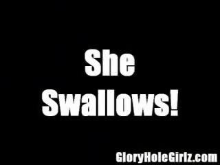 Gloryhole Slut Swallows Load Ater Load from Perverts
