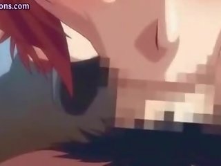 Mosaic: Redhead hentai teasing hard dick