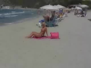Blond bitch fucked on the bech