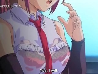 Adorable hentai babe blowing a huge loaded shaft