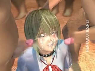 3D Anime Girl Gets Facialized In Gangbang