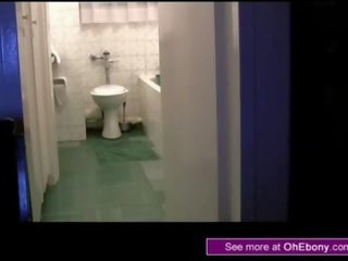 Black african hooker prostitute fucked standing in bathroom