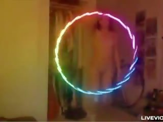 Nerdy redhead beyb lana twirls a luminous hula-hoop at fucks kanya puke